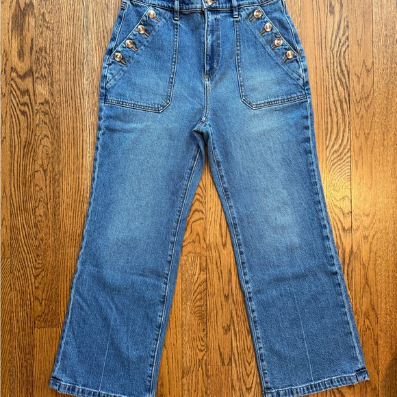 LOFT The Wide Leg High Rise Jeans – Size 28P – Button Detail - Picture 2 of 6